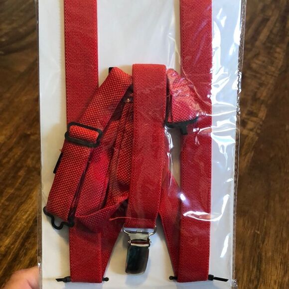Kids Umo Lorenzo Suspender And Bow Tie Set-Red - Picture 4 of 4